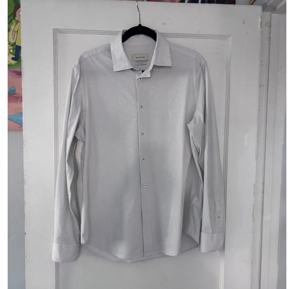 James Geometric OoohCotton Shirt in Black Micro dots by Bugatchi Size M